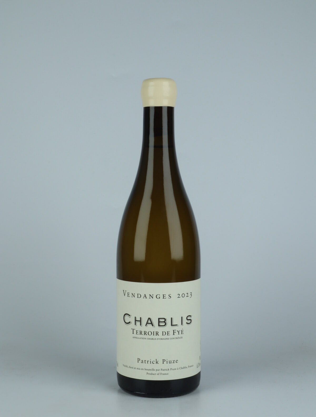 A bottle 2023 Chablis - Terroir de Fyé White wine from Patrick Piuze, Burgundy in France