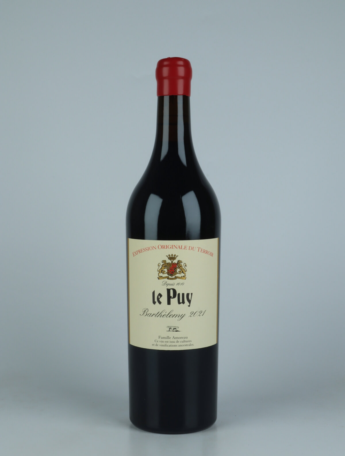 En flaske 2021 Barthélemy Rødvin fra Château le Puy, Bordeaux i Frankrig