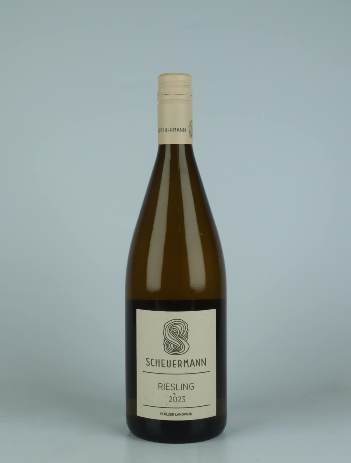 A bottle 2023 Riesling Trocken Liter White wine from Weingut Scheuermann, Pfalz in Germany