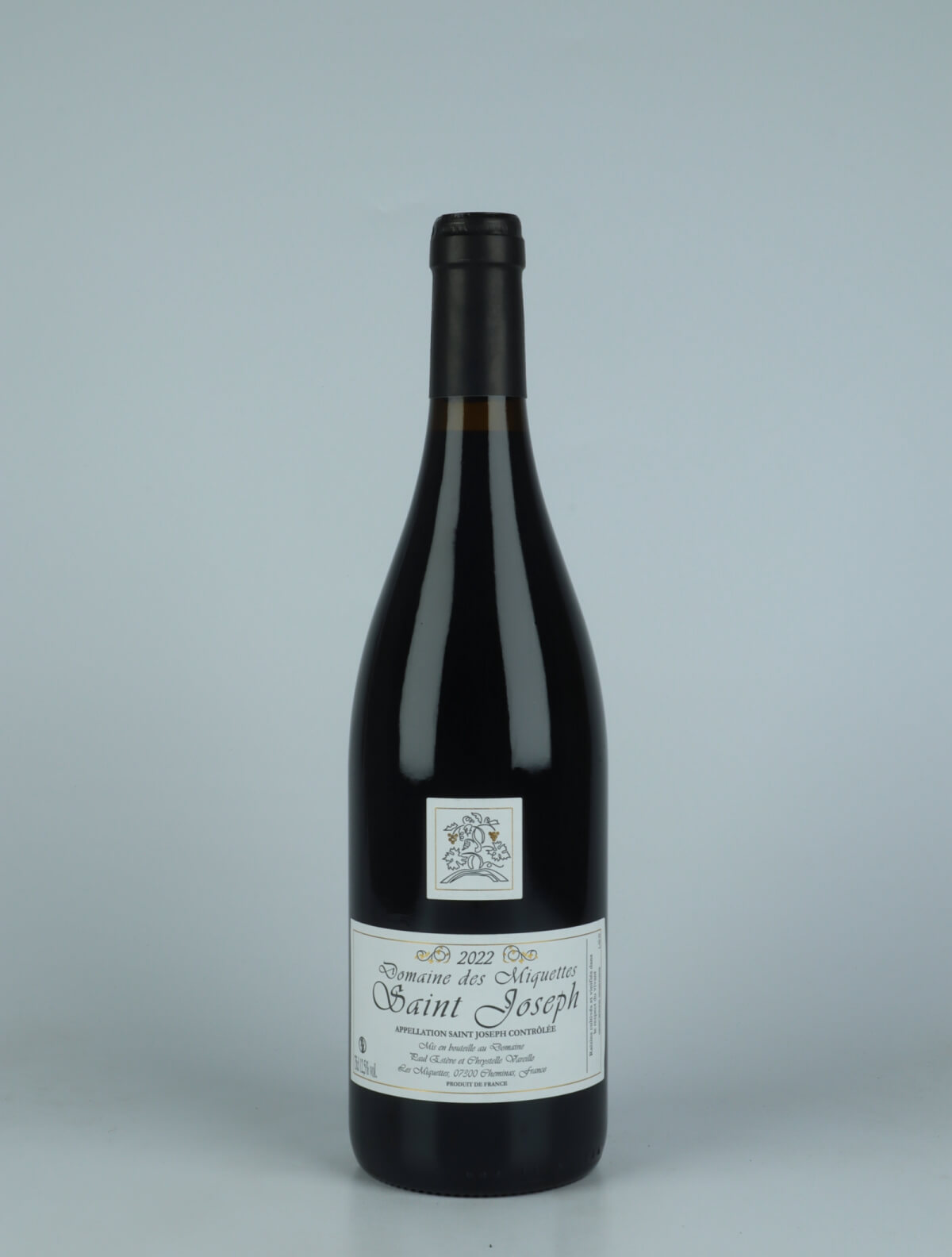 A bottle 2022 Saint-Joseph Rouge Red wine from Domaine des Miquettes, Rhône in France